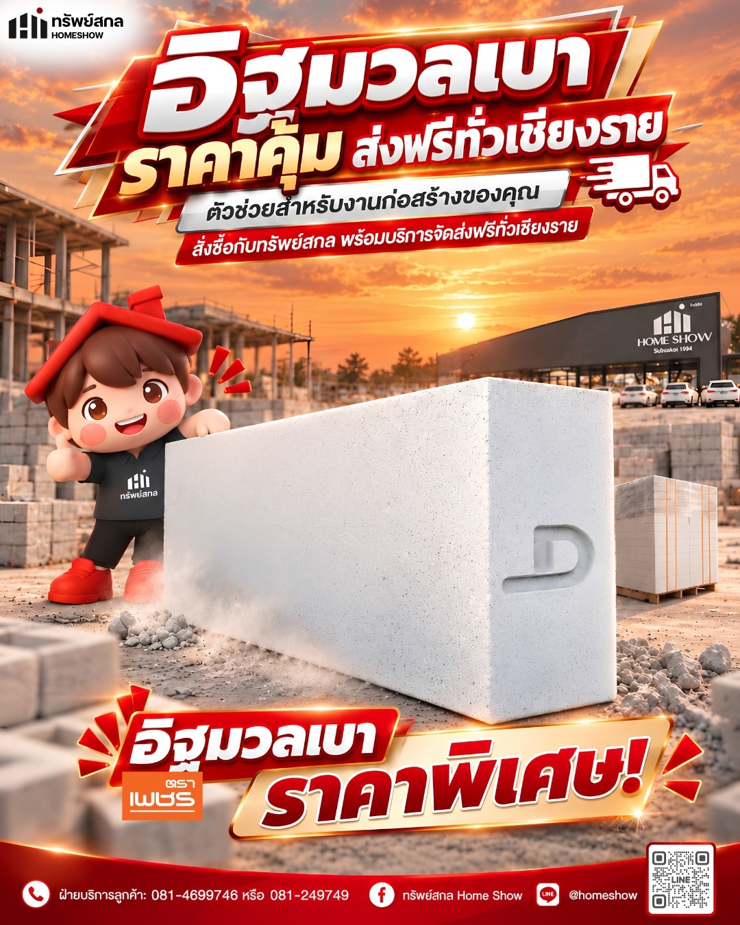อิฐมวลเบาเชียงรายราคาดี ส่งฟรีทั่วเชียงราย